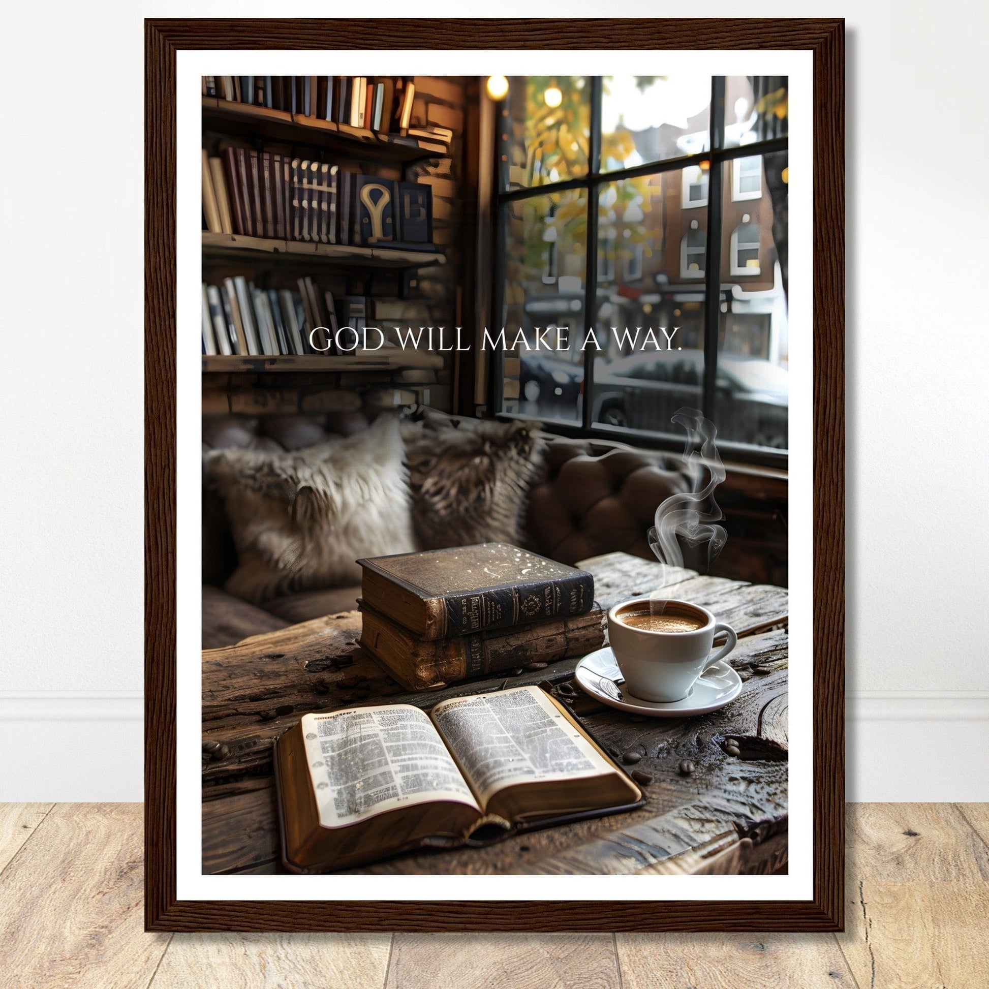 Coffee With My Father Print Material 30x40 cm / 12x16″ / Dark wood frame God Will Make A Way