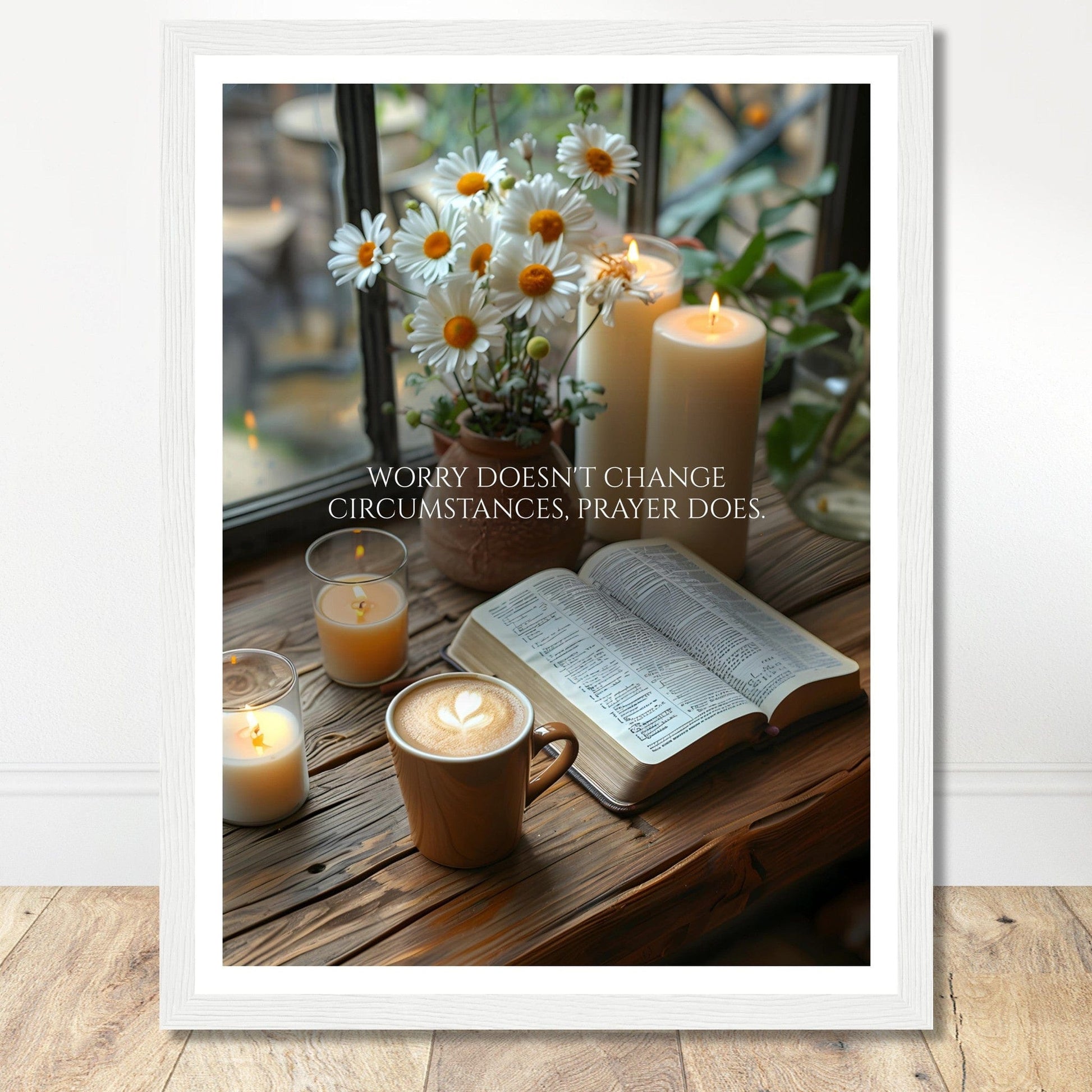 Coffee With My Father Print Material 30x40 cm / 12x16″ / Framed / White frame Prayer Changes Things - Custom Art