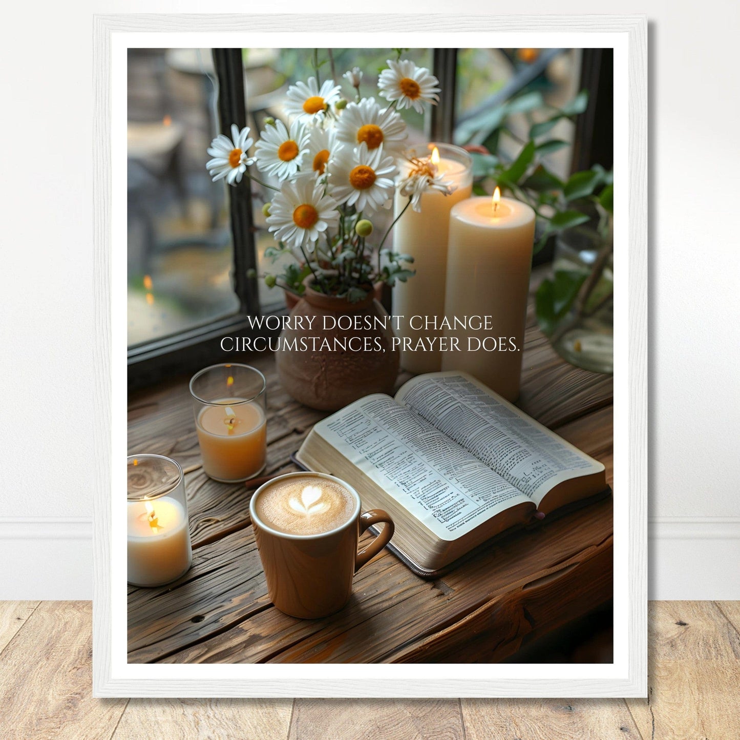 Coffee With My Father Print Material 40x50 cm / 16x20″ / Framed / White frame Prayer Changes Things - Custom Art