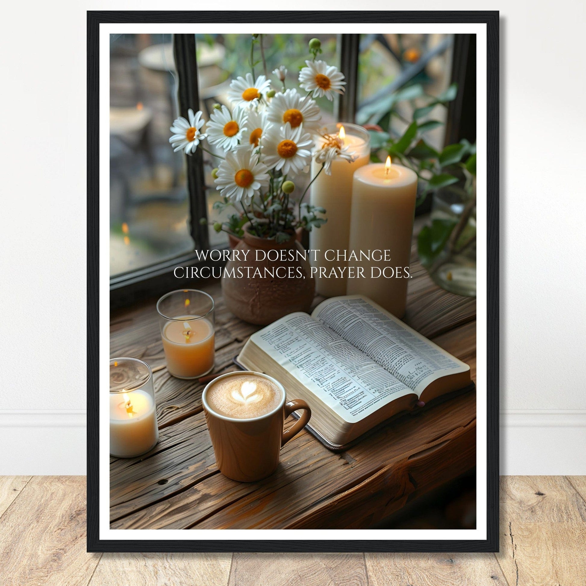 Coffee With My Father Print Material 45x60 cm / 18x24″ / Framed / Black frame Prayer Changes Things - Custom Art