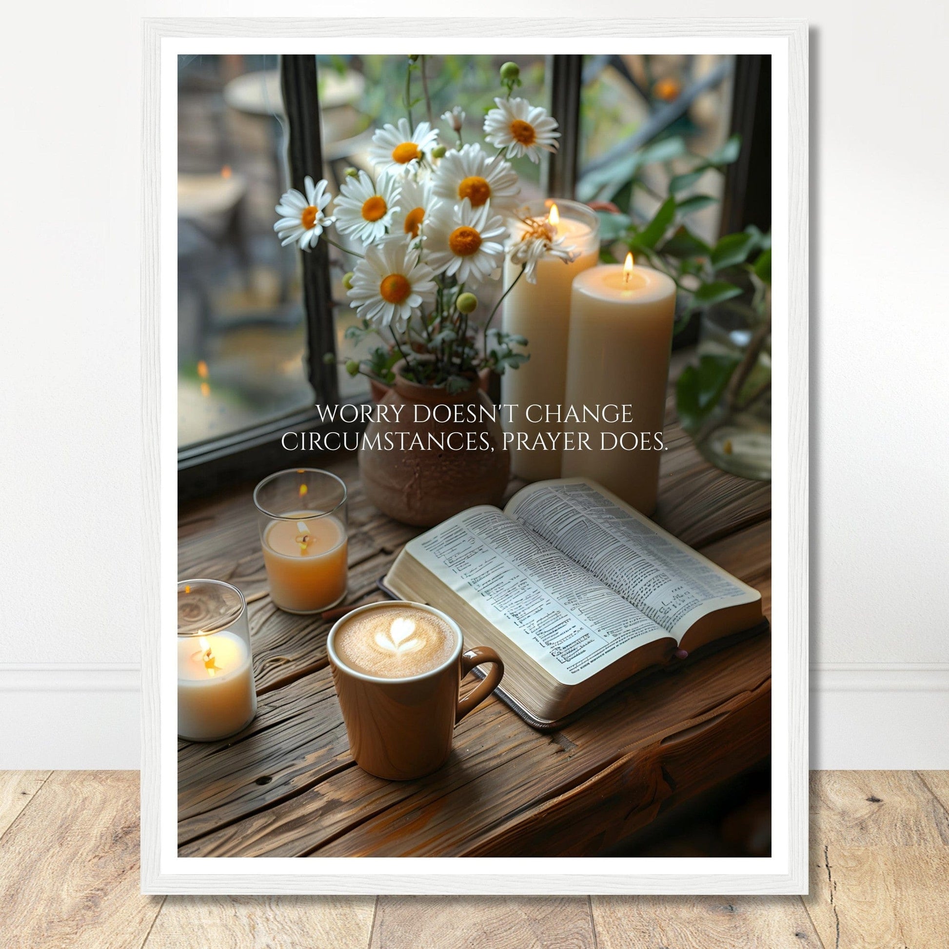 Coffee With My Father Print Material 45x60 cm / 18x24″ / Framed / White frame Prayer Changes Things - Custom Art