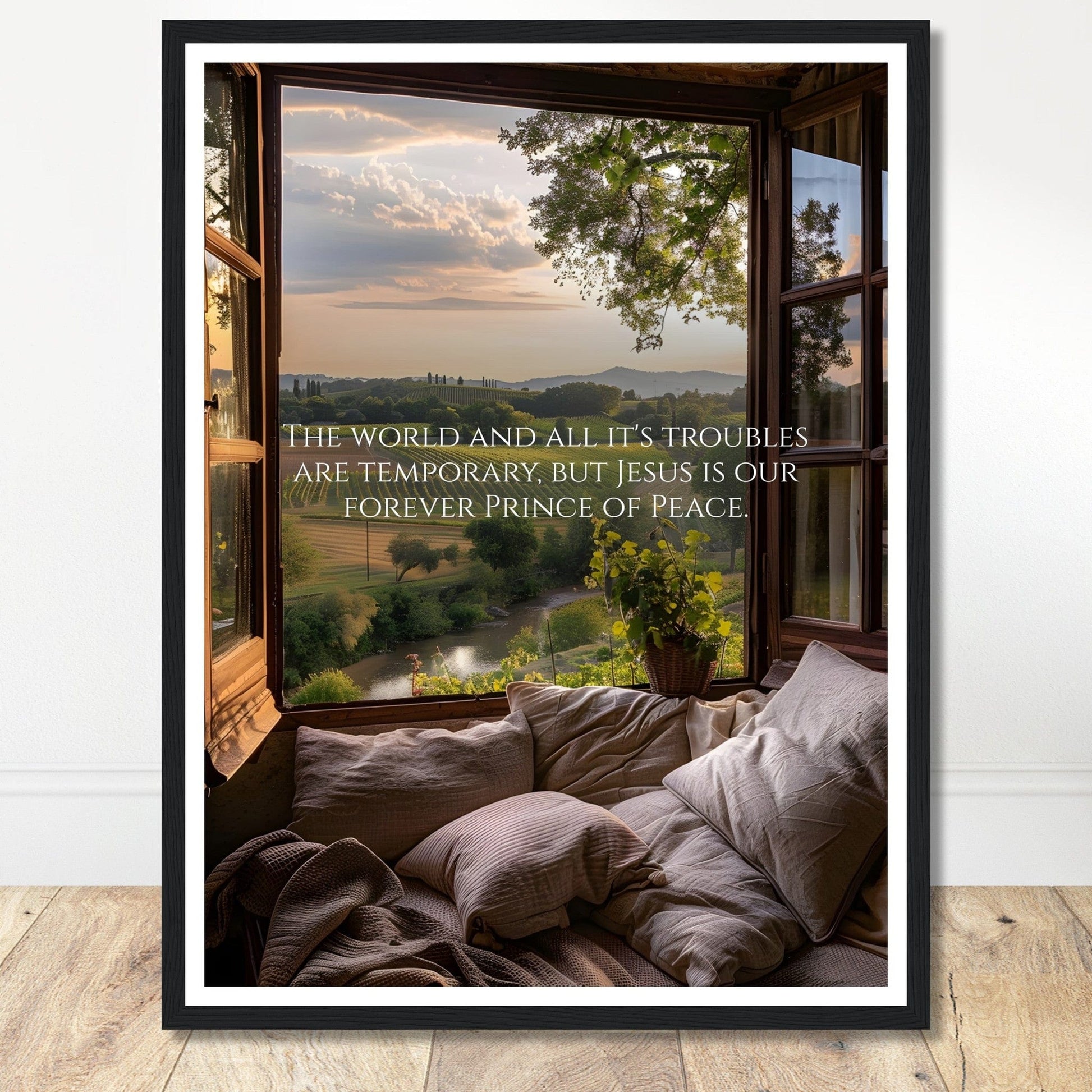 Coffee With My Father Print Material 45x60 cm / 18x24″ / Premium Matte Paper Wooden Framed Poster / Black frame Jesus, Our Forever Prince of Peace