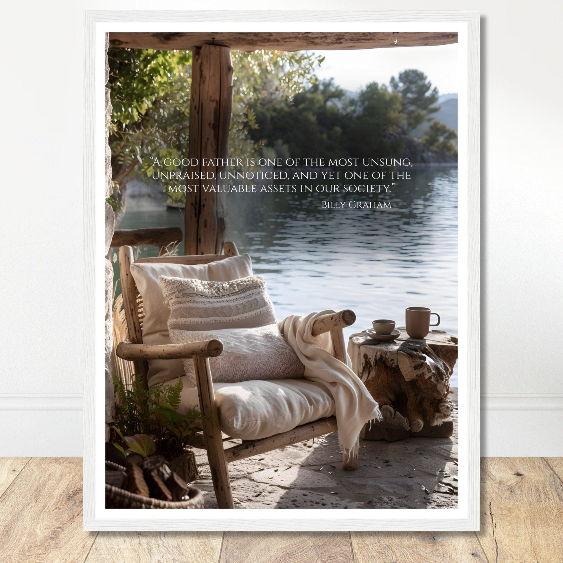 Coffee With My Father Print Material 45x60 cm / 18x24″ / Premium Matte Paper Wooden Framed Poster / White frame Honor