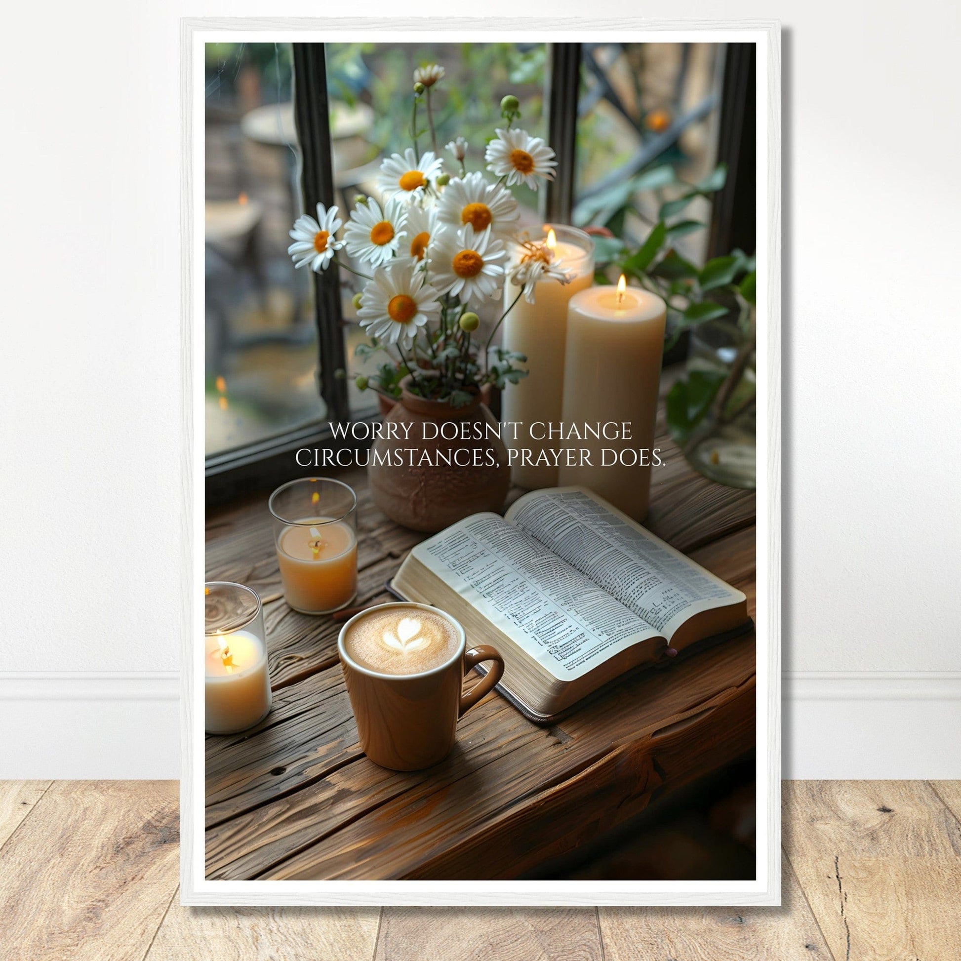 Coffee With My Father Print Material 60x90 cm / 24x36″ / Framed / White frame Prayer Changes Things - Custom Art